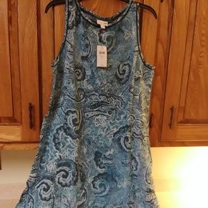 NWT J JILL blue linen side pockets dress med tall